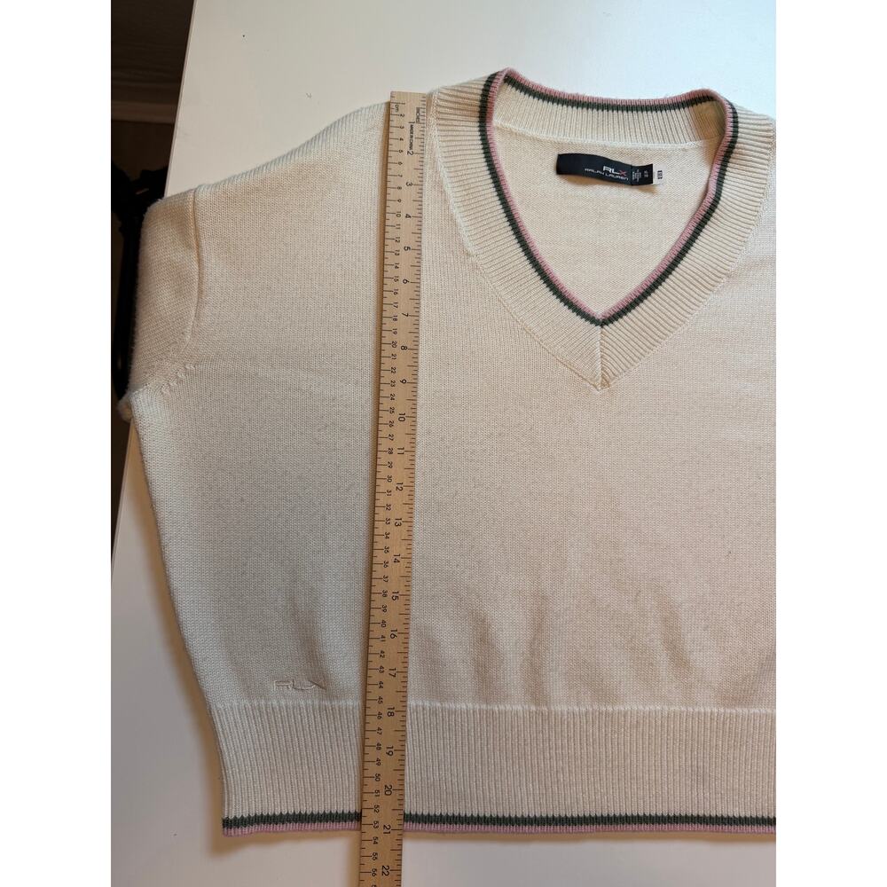 Ralph Lauren RLX Womens Wool Blend V-Neck Sweater Size XL White Cricket Preppy - Picture 9 of 11